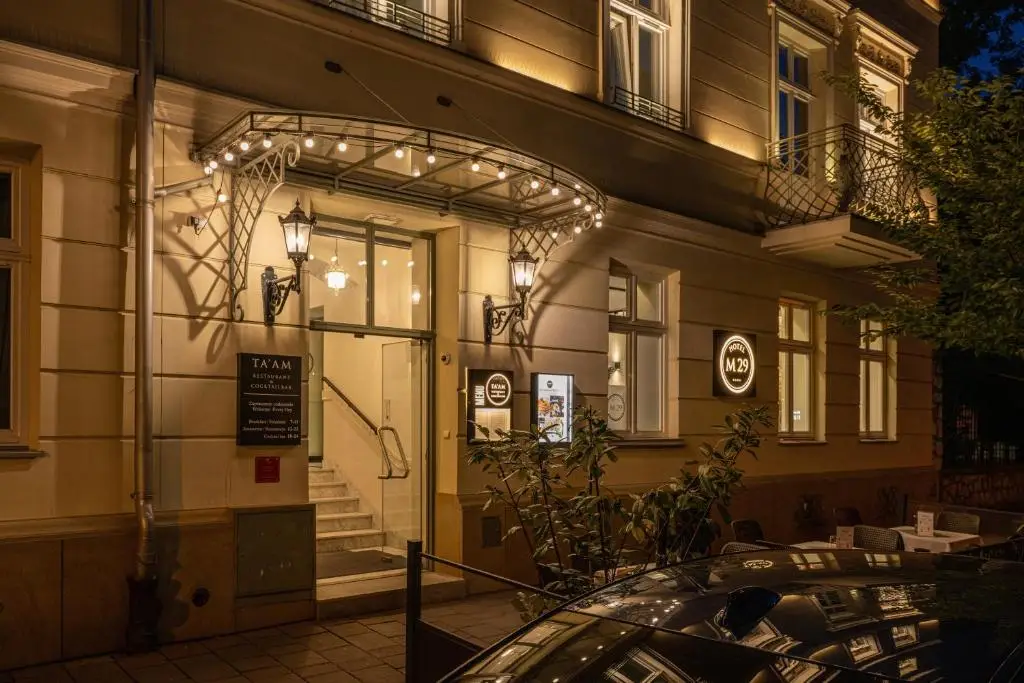 Entrée du boutique-hôtel M29 à Cracovie.